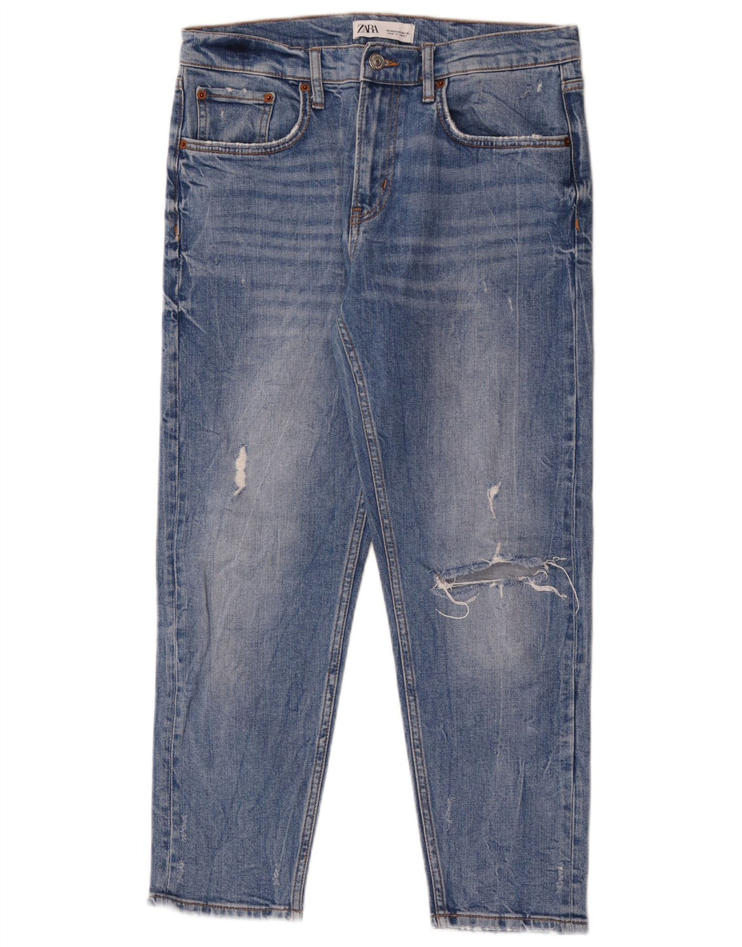 Zara Damen Distressed Slim Jeans EU 40 Medium W30 L26 Blau