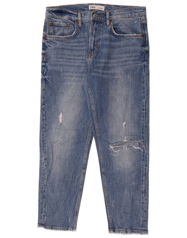 Zara Damen Distressed Slim Jeans EU 40 Medium W30 L26 Blau