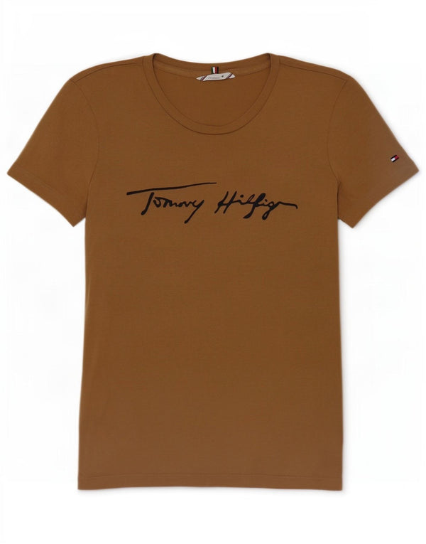 Tommy Hilfiger Damen Grafik-T-Shirt-Oberteil UK 6 XS Beige Baumwolle