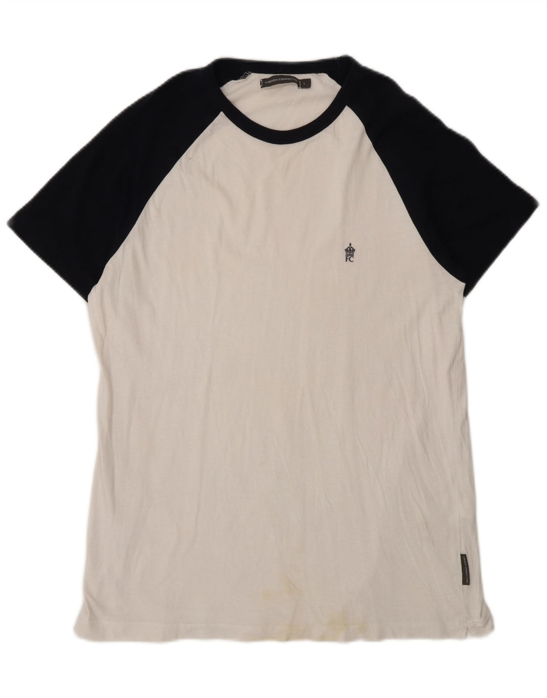 French Connection Damen-T-Shirt-Oberteil, groß, weiße Blockfarben-Baumwolle