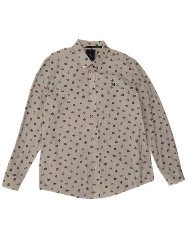 Crew Clothing Herren-Hemd mit abstraktem Muster, schmale Passform, groß, aus weißer Baumwolle