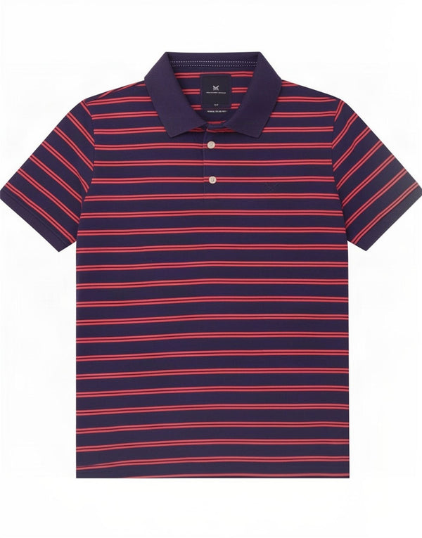 Crew Clothing Mens Polo Shirt Large Navy Blue Striped Cotton