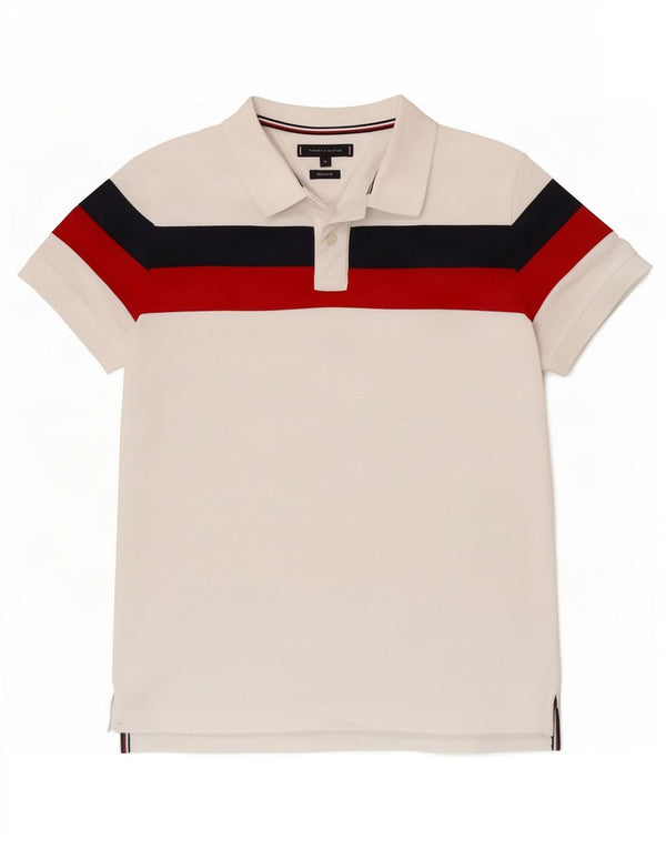 Tommy Hilfiger Herren-Poloshirt mit normaler Passform, mittelweiße Colourblock-Baumwolle