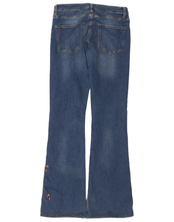 Zara Damen Bootcut Jeans EU 38 Small W28 L33 Blau geblümte Baumwolle