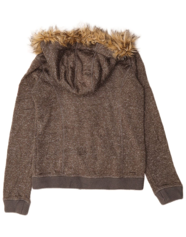 Superdry Damen-Kapuzenpullover mit Reißverschluss, UK 14, mittelbraun gefleckte Baumwolle