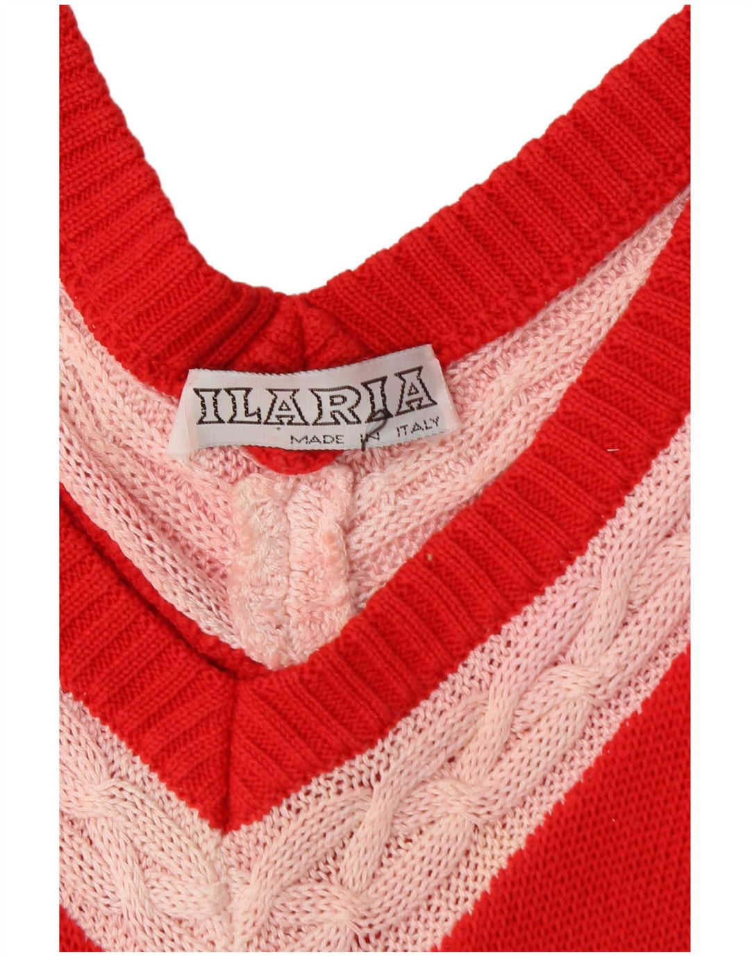 VINTAGE Langer Damen-Pullover mit V-Ausschnitt, UK 18, XL, Rot, Farbblock