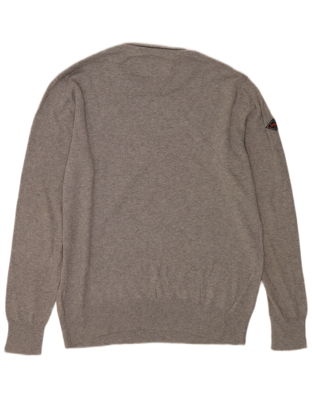 Superdry Herren-Pullover mit Rundhalsausschnitt, Größe L, aus grauer Baumwolle