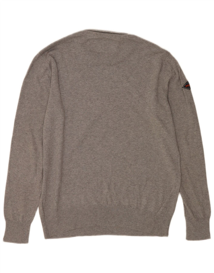 Superdry Herren-Pullover mit Rundhalsausschnitt, Größe L, aus grauer Baumwolle