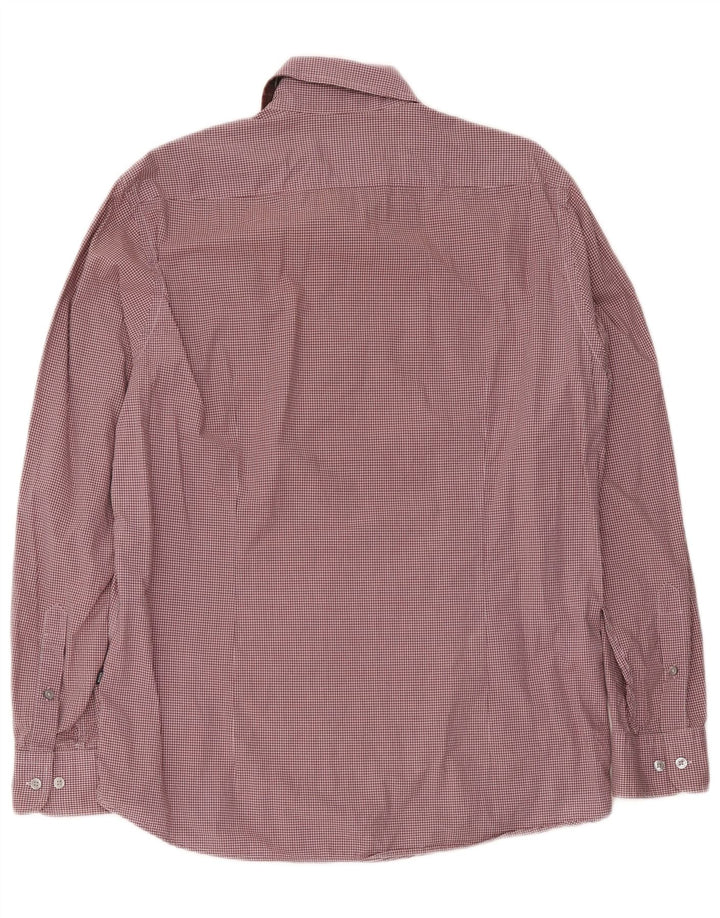 Hugo Boss Herren-Hemd mit normaler Passform, groß, burgunderrot, Gingham-Baumwolle