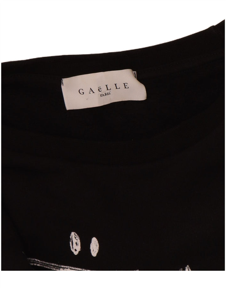 Gaelle Womens Crop Graphic Sweatshirt Pullover UK 14 Large Schwarz