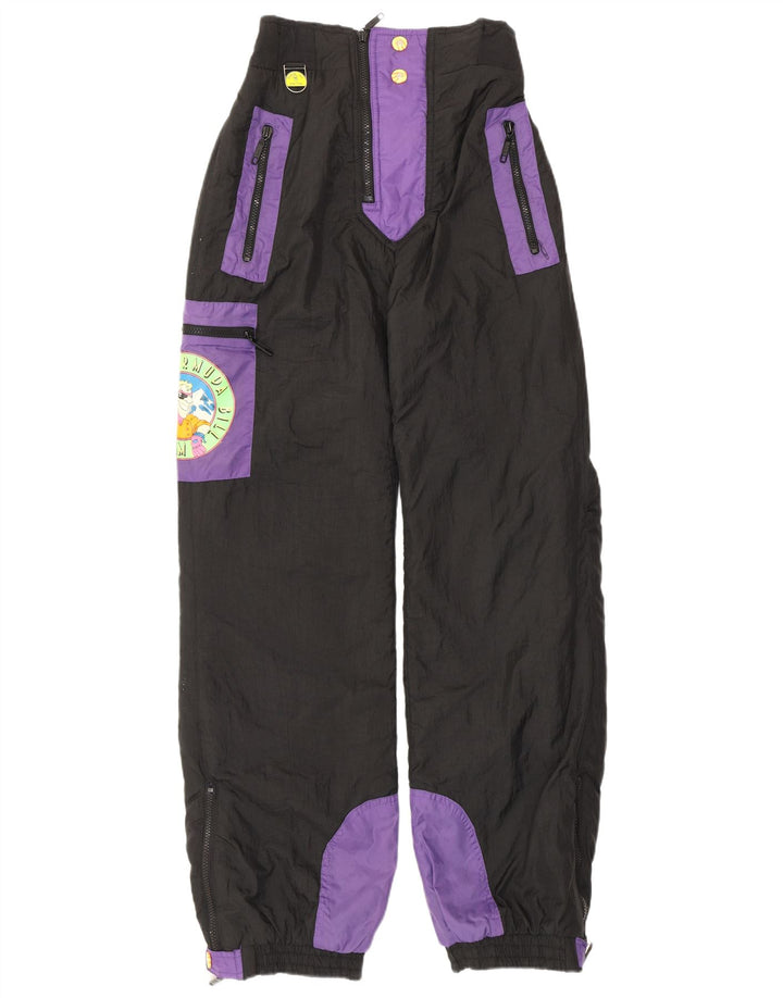 Vintage Herren-Skihose, klein, schwarzes Farbblock-Polyester