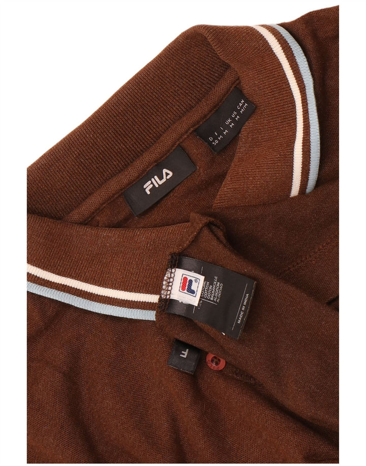 Fila Herren-Langarm-Poloshirt aus mittelbrauner Baumwolle
