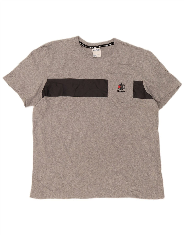Reebok Herren T-Shirt Top Large Grau Colourblock Baumwolle