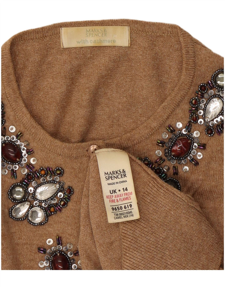 Marks & Spencer Damen-Cardigan mit abstraktem Muster, Gr. 14, Mittelbraun