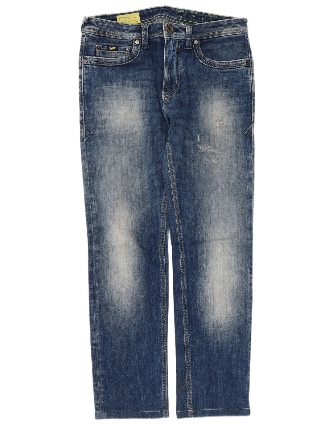 Gas Damen Albert Distressed Slim Jeans W30 L27 Blaue Baumwolle