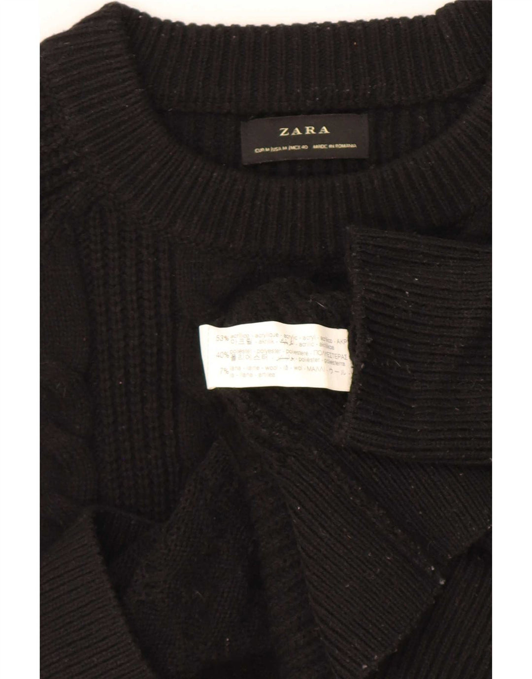 Zara Herren-Pullover mit U-Boot-Ausschnitt, Mittelschwarzes Acryl