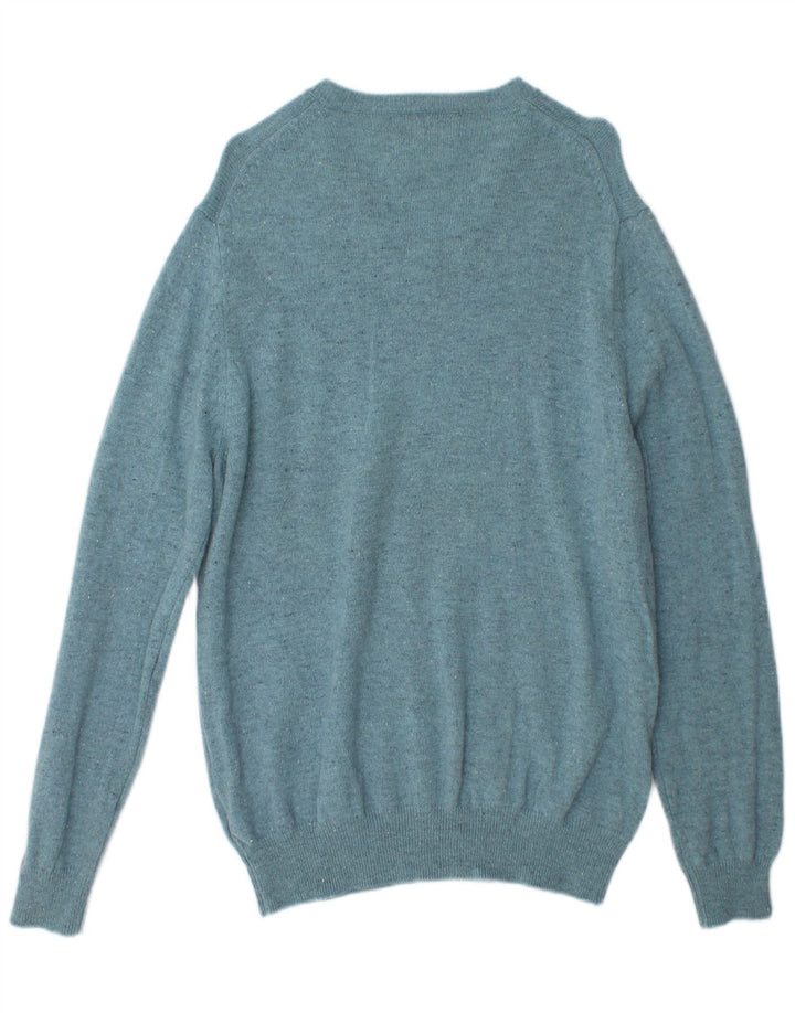 Marks & Spencer Herren-Pullover mit V-Ausschnitt, XL, blau gefleckte Lammwolle