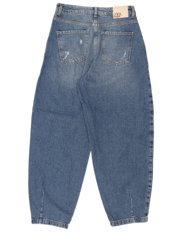 Zara Damen Balloon Distressed High Waist Jeans EU 36 XS W26 L26 Blau