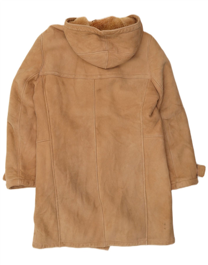 Vintage Herren-Dufflecoat aus Lammfell mit Kapuze, UK 36, Größe S, Beige