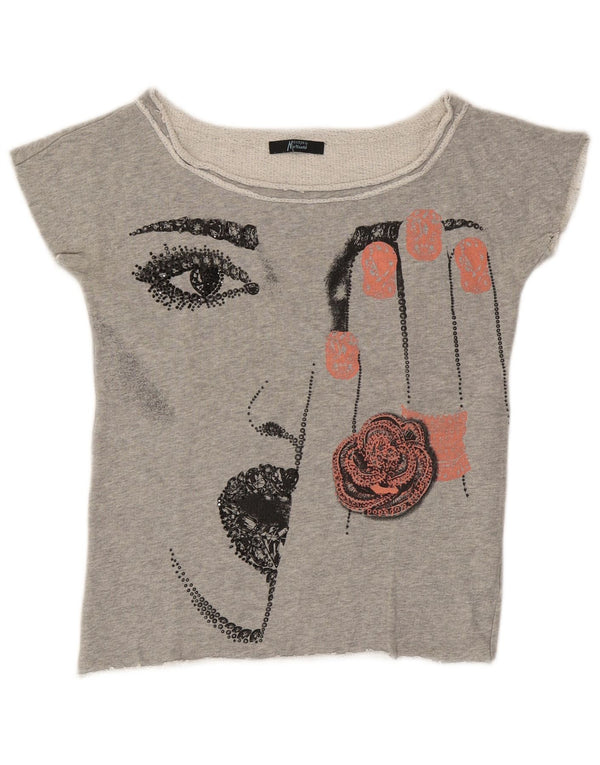 Guess By Marciano Damen Grafik-T-Shirt-Oberteil US 1 XS Graue Baumwolle