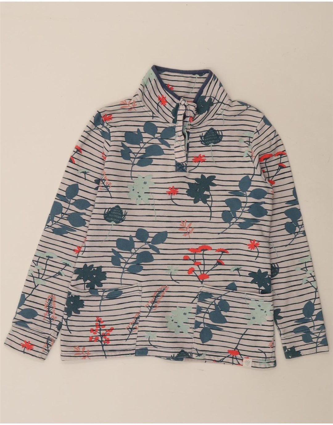 JOULES Damen-Sweatshirt mit Knopfkragen, Gr. 10, Größe S, Weiß, Blumenmuster