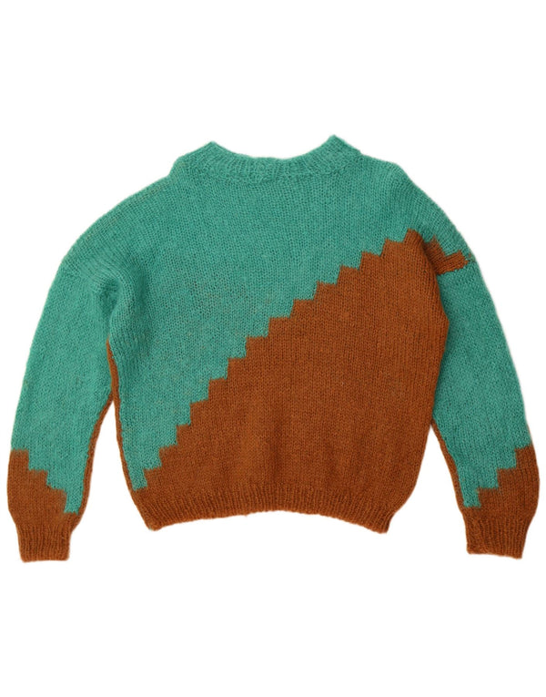 Vintage Damen Pullover mit U-Boot-Ausschnitt, Gr. 14, groß, grün, Farbblock