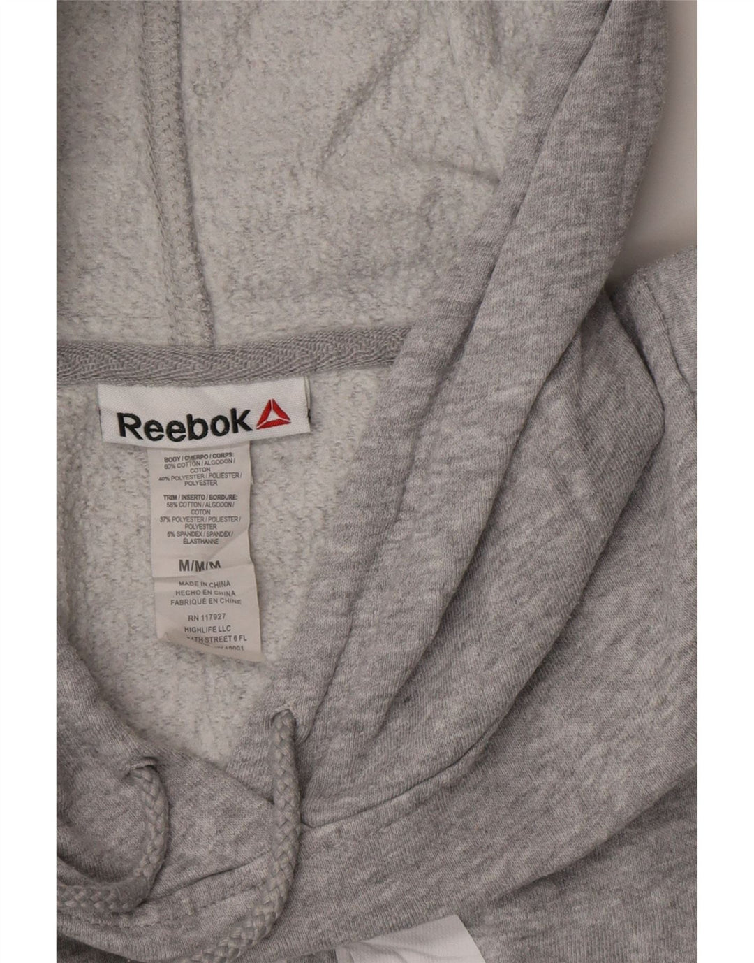 REEBOK Womens Graphic Hoodie Pullover UK 14 Mittelgrau gefleckte Baumwolle