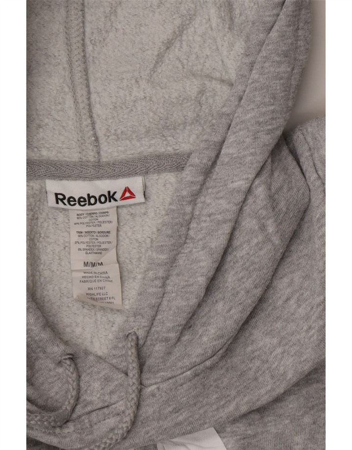 REEBOK Womens Graphic Hoodie Pullover UK 14 Mittelgrau gefleckte Baumwolle