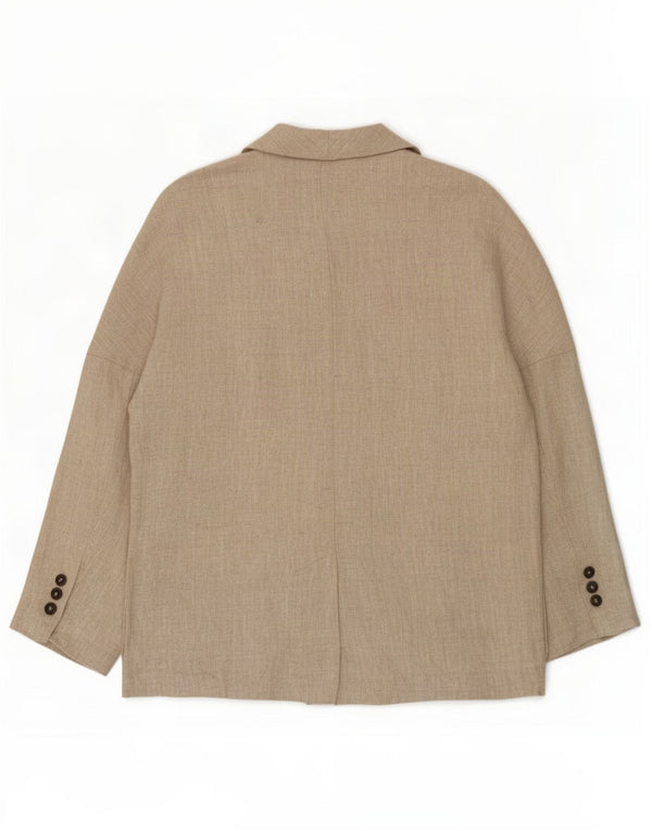 Zweireihiger Blazer für Damen von Zara, UK 16, Größe L, Beige, Leinen