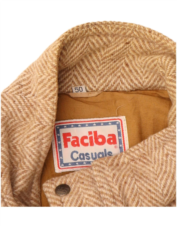 Faciba Herren Bomberjacke IT 50 Large Beige Herringbone Schurwolle