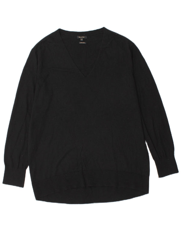 Massimo Dutti Herren-Pullover mit V-Ausschnitt, Größe S, Schwarz