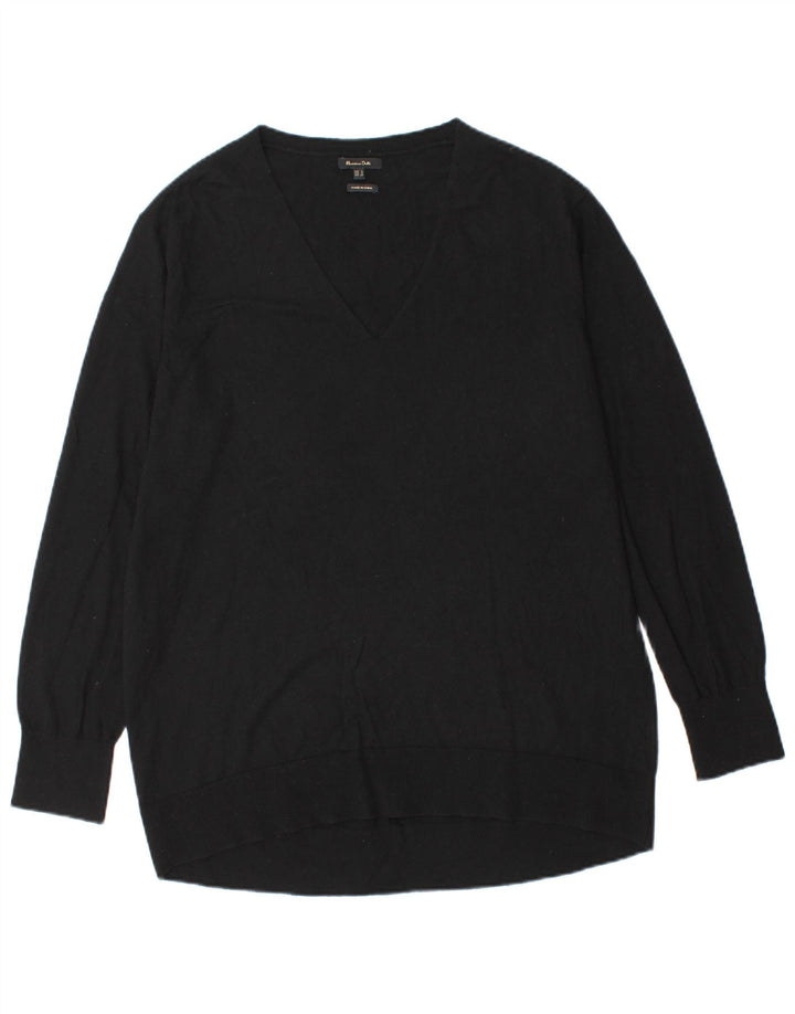 Massimo Dutti Herren-Pullover mit V-Ausschnitt, Größe S, Schwarz