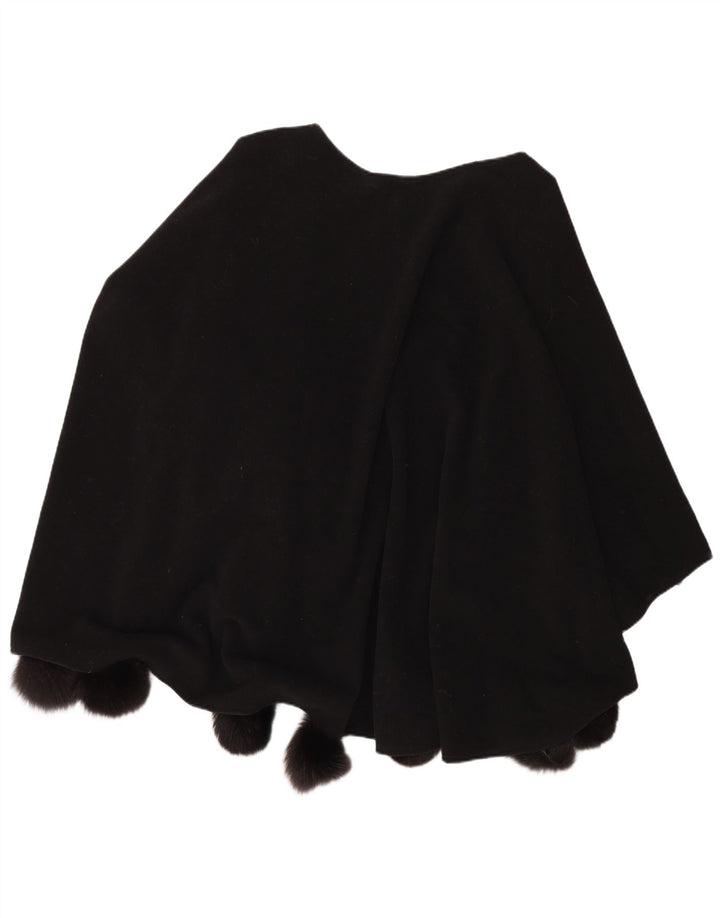 Vintage Damen Poncho Mantel One Size Schwarze Wolle