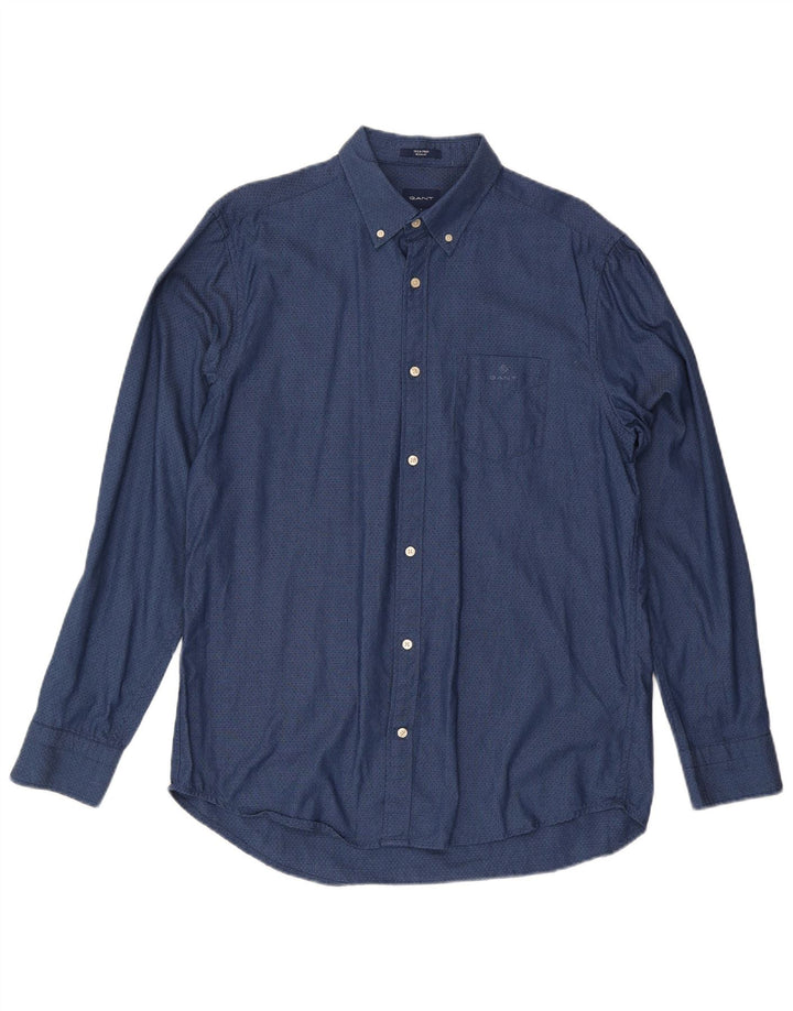 Gant Herren-Hemd mit normaler Passform, Größe 41/42, 16 1/2 groß, Marineblau gepunktet