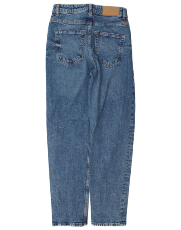 Zara Damen High Waist Tapered Jeans EU 36 XS W26 L27 Blaue Baumwolle