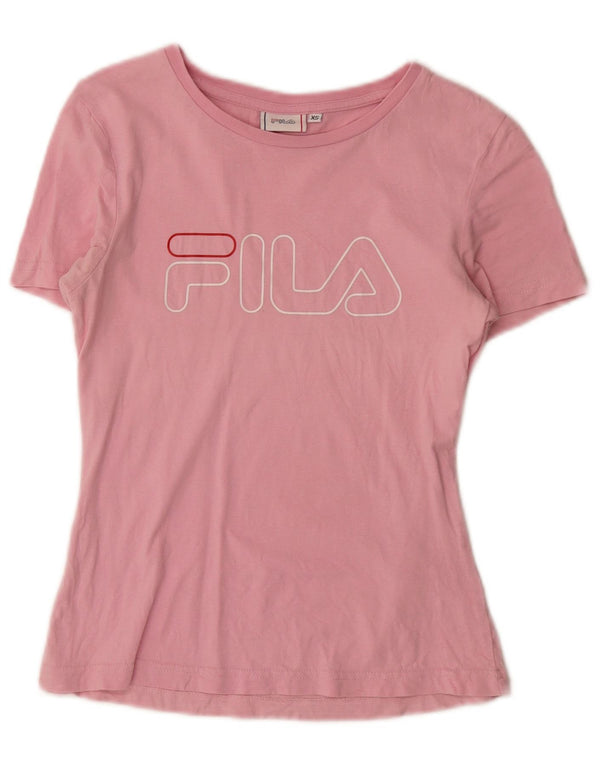 Fila Damen Crop Graphic T-Shirt Top UK 6 XS Rosa