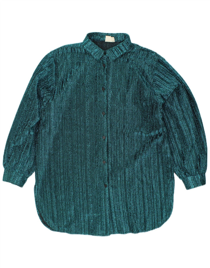 VINTAGE Damen Hemdbluse UK 14 Groß Blau gestreift
