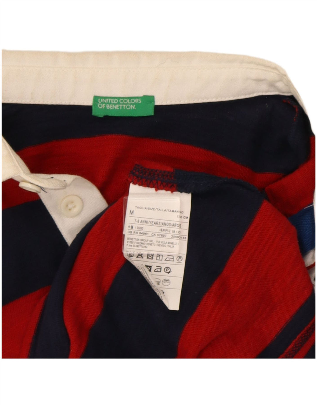 Benetton Langarm-Poloshirt für Jungen, normal, 7–8 Jahre, mittelrot gestreift