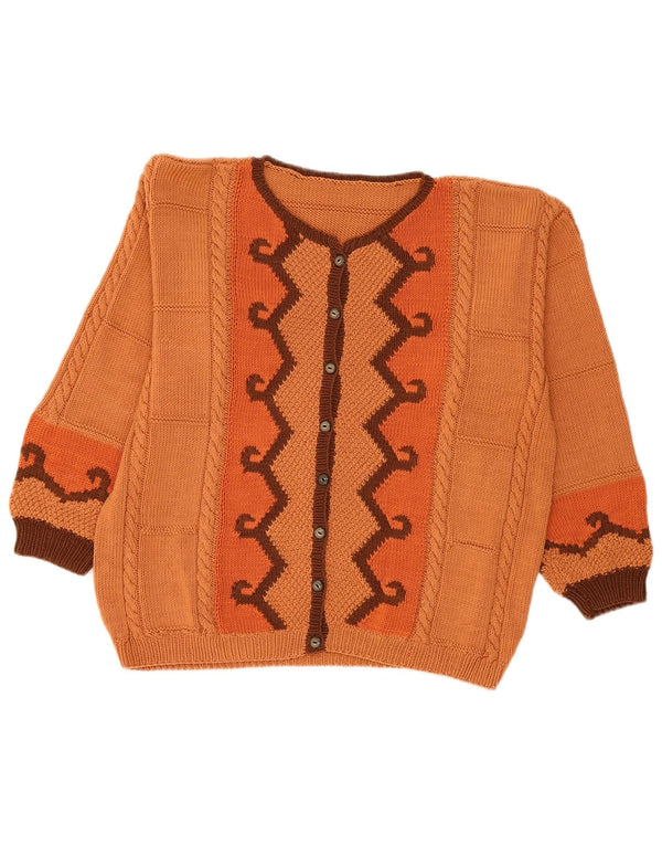 Vintage Damen Cardigan Pullover UK 18 XL Orange Geometrisch