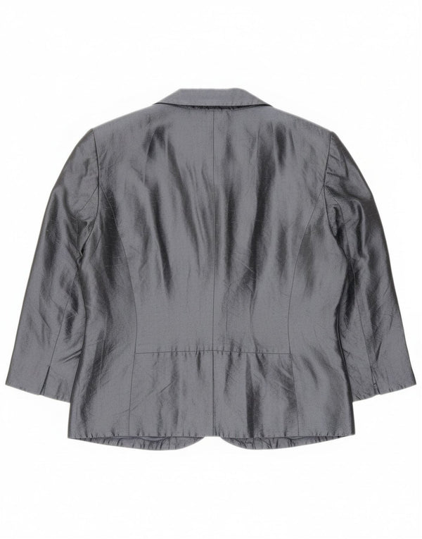 Blunauta Damen Crop 6 Button Blazer Jacke IT 42 Mittelgraue Seide