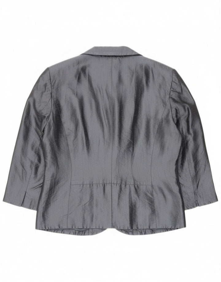 Blunauta Damen Crop 6 Button Blazer Jacke IT 42 Mittelgraue Seide