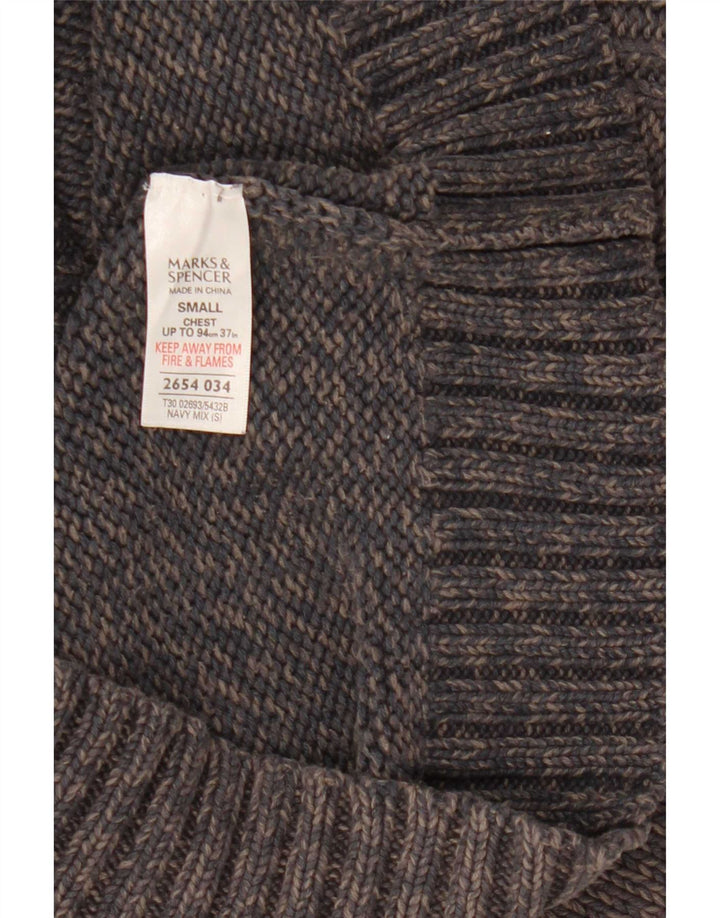 Marks & Spencer Herren-Pullover mit Reißverschluss am Hals, Größe S, marineblau gesprenkelte Seide