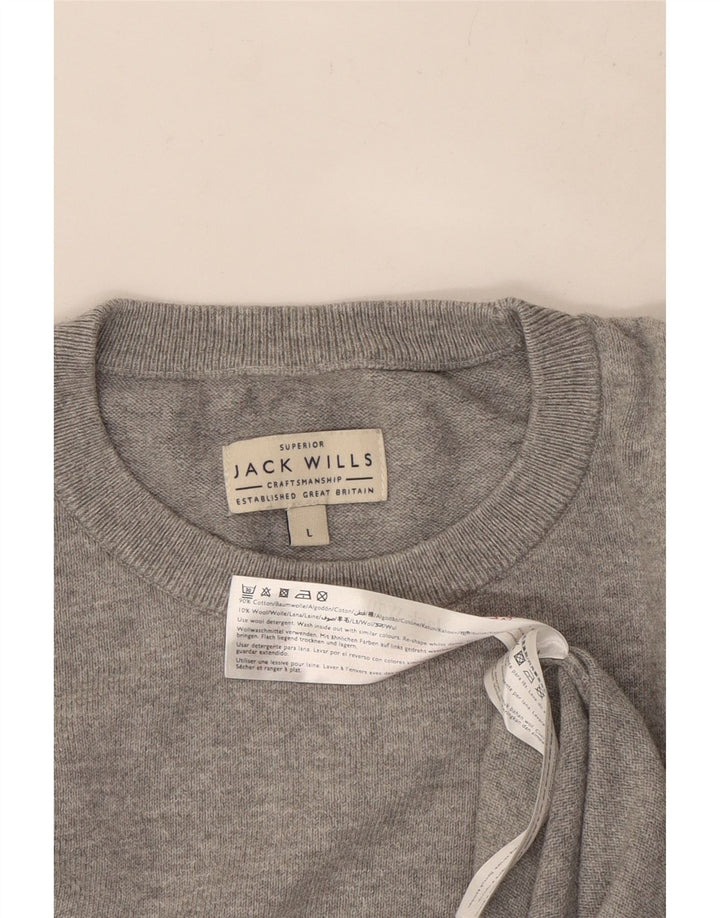 Jack Wills Herren-Pullover mit Rundhalsausschnitt, Größe L, aus grauer Baumwolle