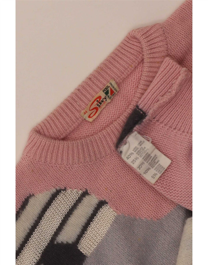 Silvy Damen-Pullover mit grafischem Rundhalsausschnitt, IT 44, mittelrosa, Farbblock