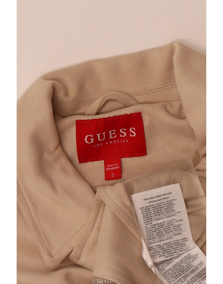 GUESS Damen Crop Bomberjacke UK 10 Small Beige Polyester