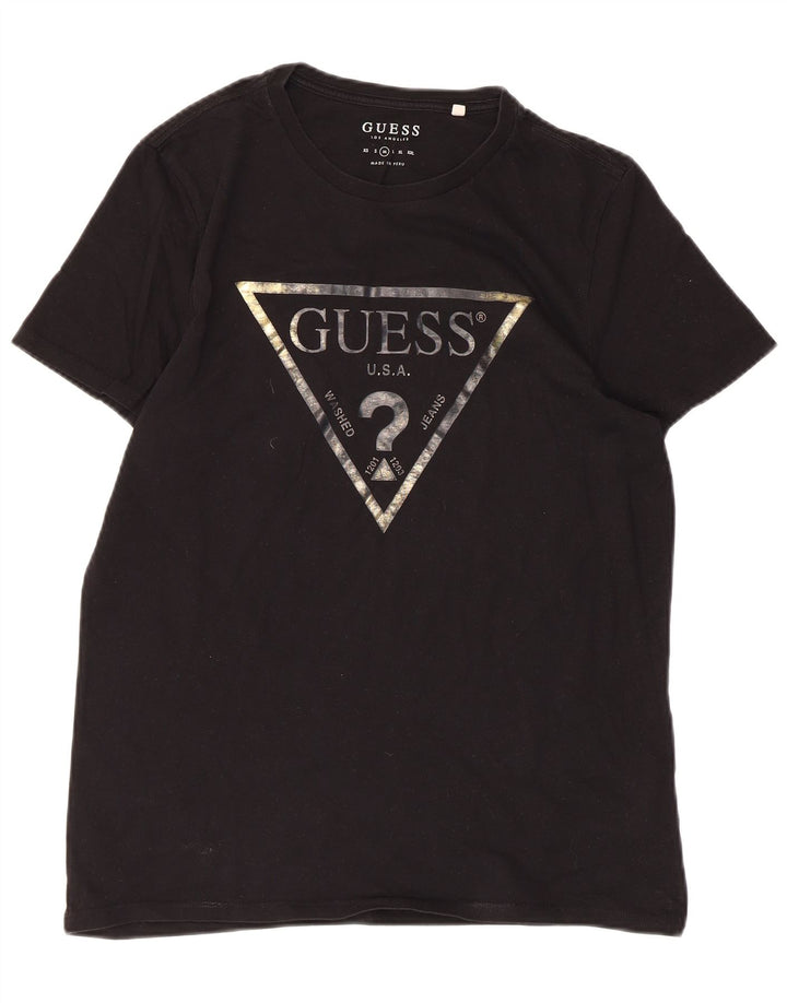 GUESS Herren Grafik-T-Shirt-Oberteil aus mittelschwarzer Baumwolle