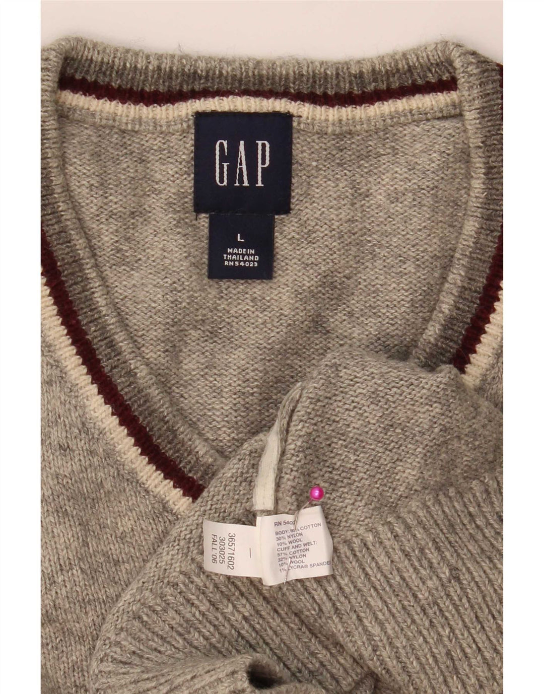 Gap Herren-Pullover mit V-Ausschnitt, groß, grau gefleckte Baumwolle