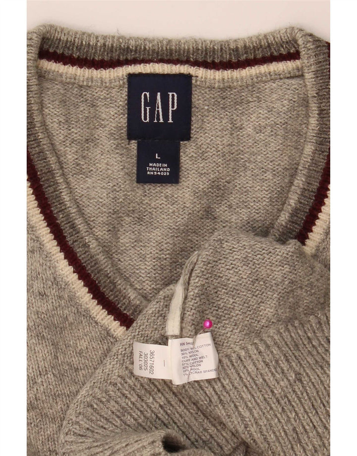 Gap Herren-Pullover mit V-Ausschnitt, groß, grau gefleckte Baumwolle