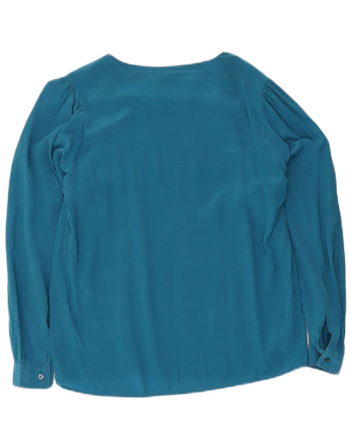 Vintage Damen LangarmBluse Top IT 42 Mittelblaue Seide