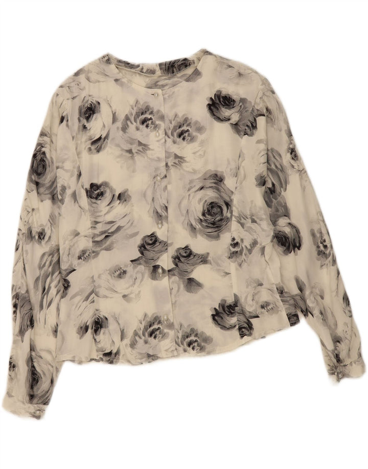 VINTAGE Womens Shirt Blouse UK 14 Medium Grey Floral Vintage Vintage and Second-Hand Vintage from Messina Hembry 